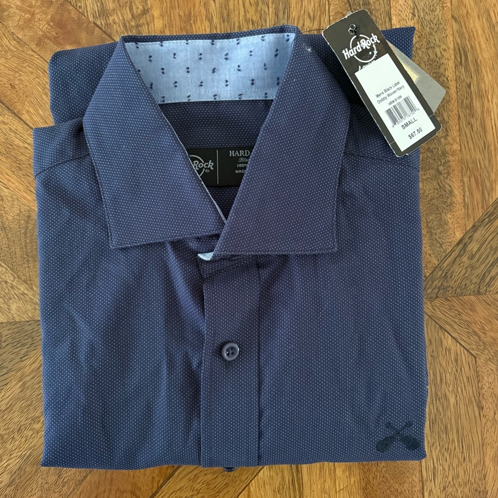 Hard Rock Cafe Men's Navy Patterned Dress Shirt